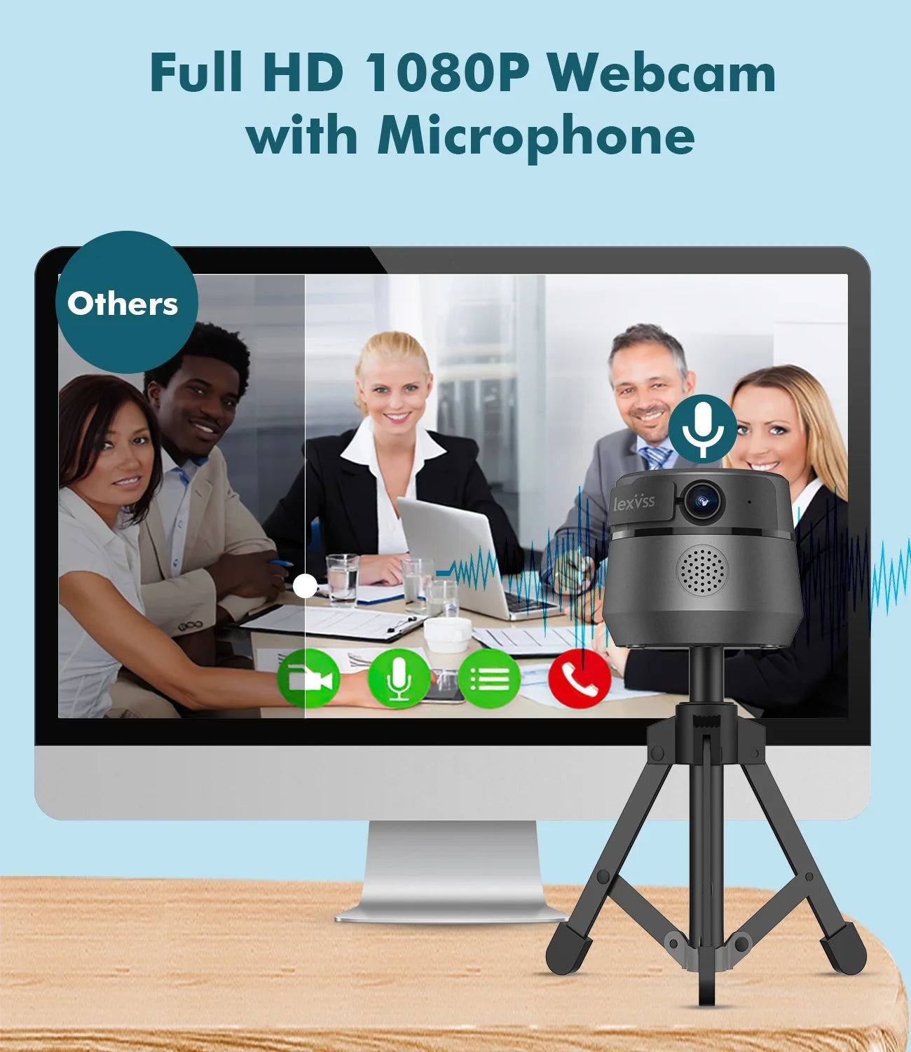 Webcam with Microphone 360° Auto Face Tracking 1080P