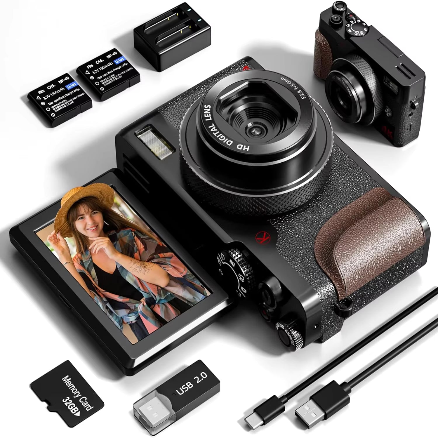 Digital Camera 56MP Cameras for Photography 4K Vlogging Camera for Youtube 180°Flip Screen Digital Point and Shoot Camera