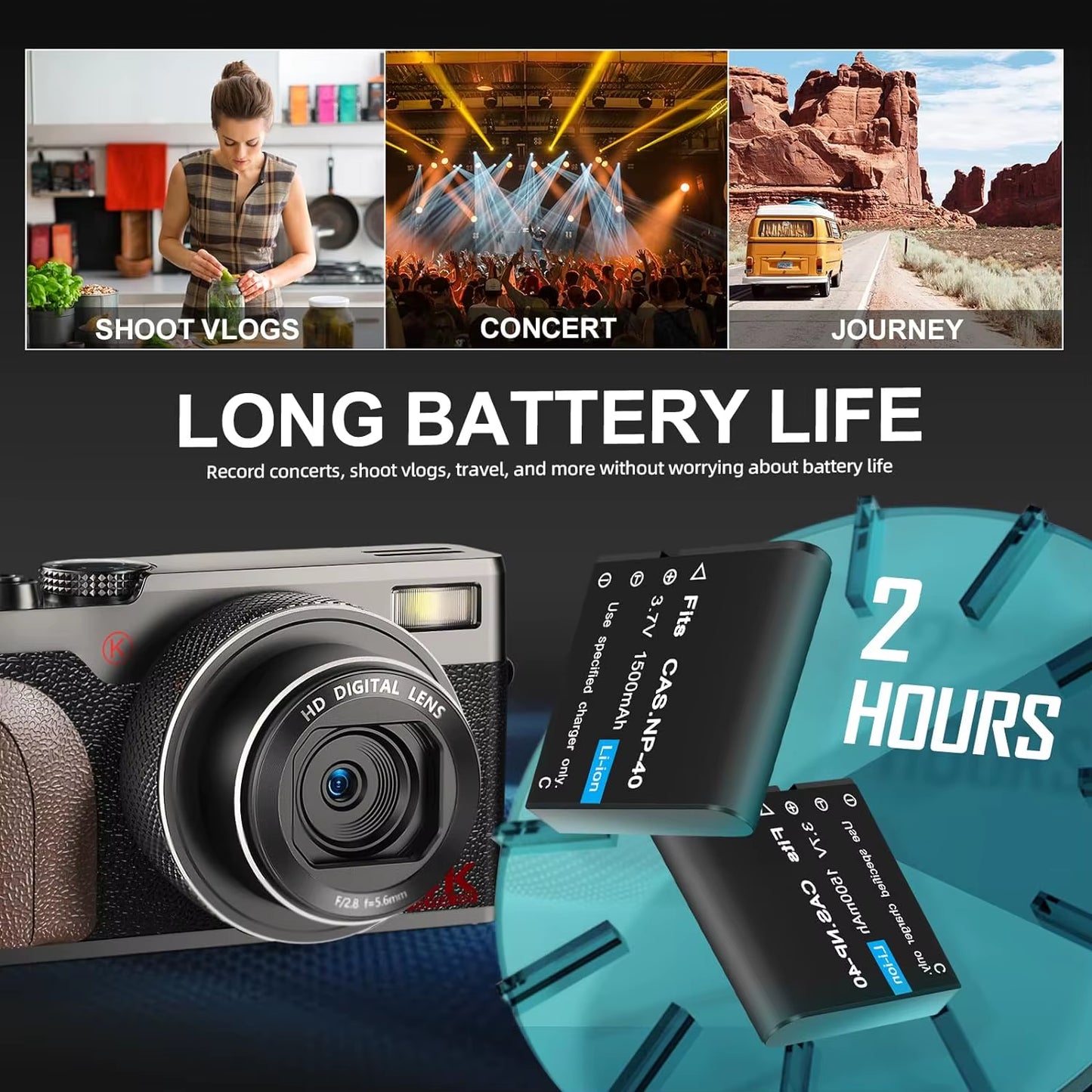 Digital Camera 56MP Cameras for Photography 4K Vlogging Camera for Youtube 180°Flip Screen Digital Point and Shoot Camera