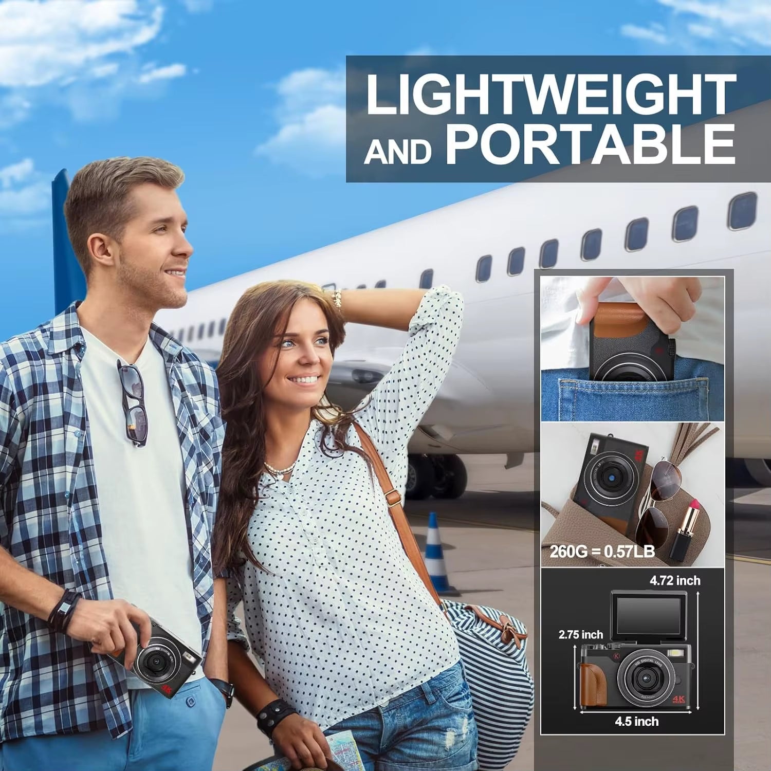 Digital Camera 56MP Cameras for Photography 4K Vlogging Camera for Youtube 180°Flip Screen Digital Point and Shoot Camera