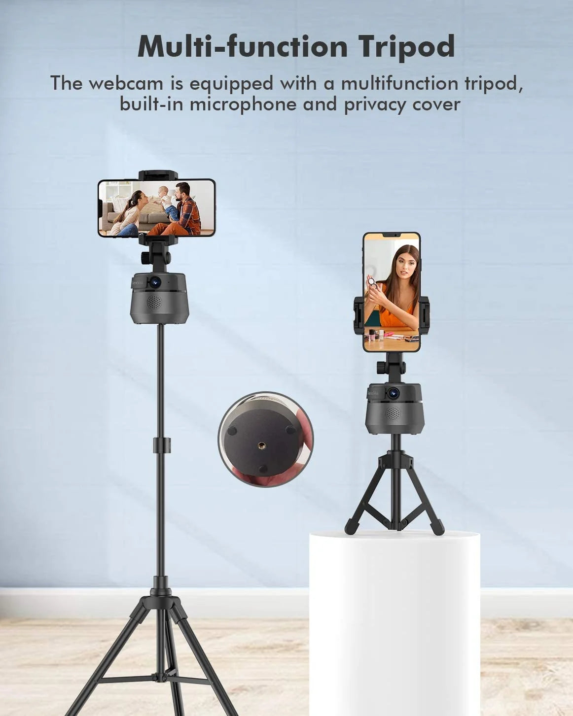 Webcam with Microphone 360° Auto Face Tracking 1080P