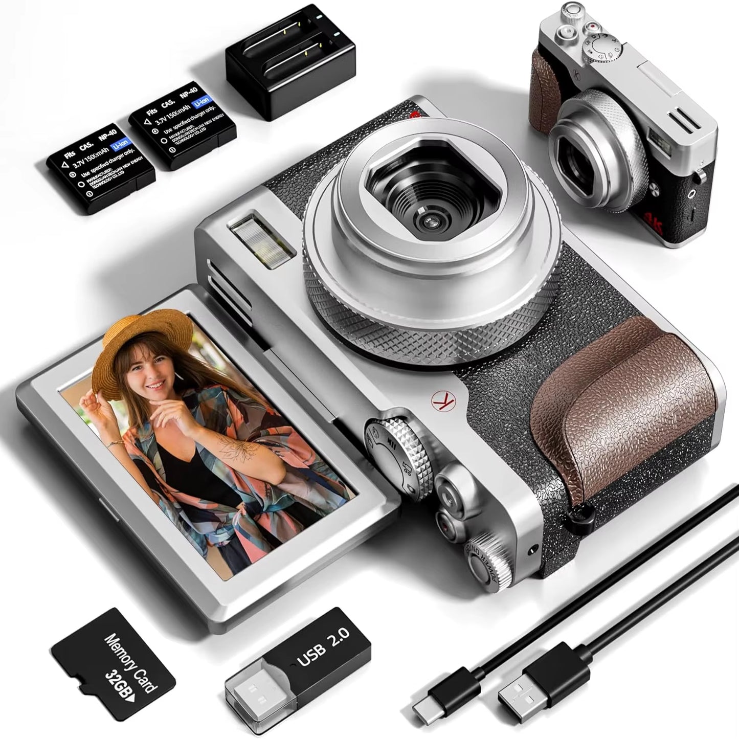 Digital Camera 56MP Cameras for Photography 4K Vlogging Camera for Youtube 180°Flip Screen Digital Point and Shoot Camera