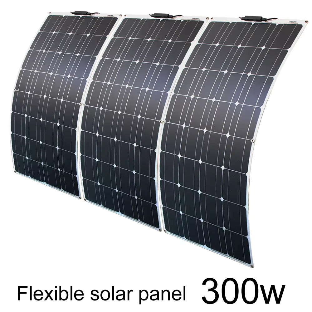 Solar Panel Kit Complete 400W 300W 200W 100W 12V Flexible Solar Power Panel for Solar Battery Charger/Power Bank/Camping/Hiking