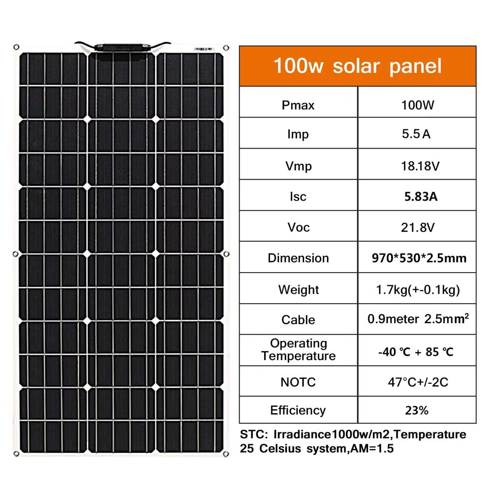 Solar Panel Kit Complete 400W 300W 200W 100W 12V Flexible Solar Power Panel for Solar Battery Charger/Power Bank/Camping/Hiking